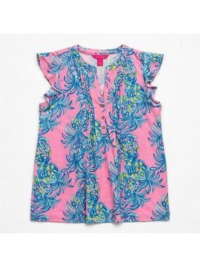 Lilly Pulitzer Golda Pelican Pink Beat The Heat Ruffle Sleeves Top Sz S NWT
